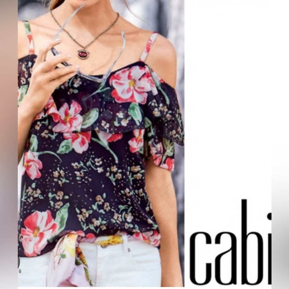 CAbi Floral Cold Shoulder Top Size L